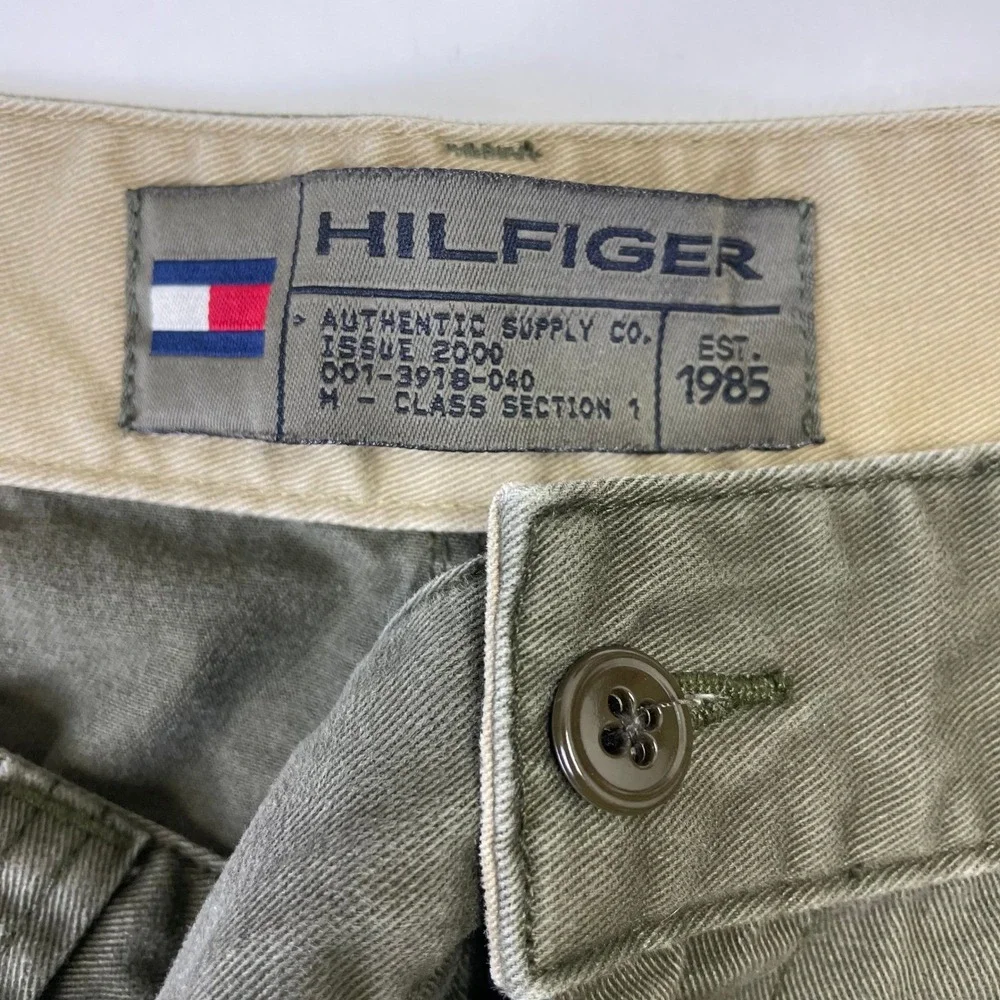 Y2K Tommy Hilfiger 2000 Mens Olive Green Cargo Shorts 33x14 Vintage Utility